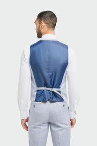Traje de tres piezas a cuadros para hombre, tweed azul claro, corte entallado, ideal para bodas, estilo Peaky Classic.