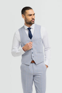Traje de tres piezas a cuadros para hombre, tweed azul claro, corte entallado, ideal para bodas, estilo Peaky Classic.