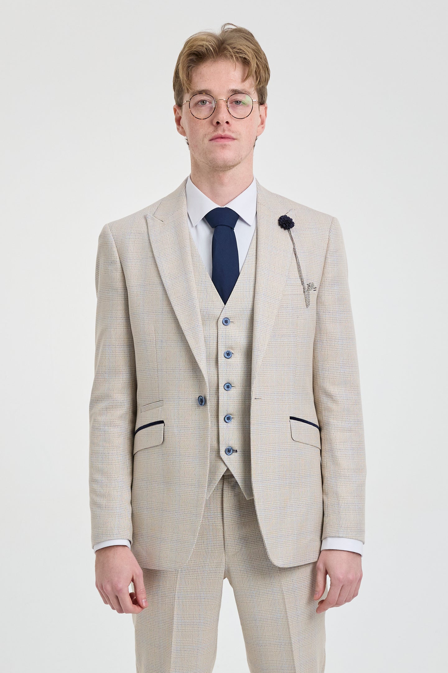 Traje de boda de 3 piezas para hombre color crema - Cavani Caridi