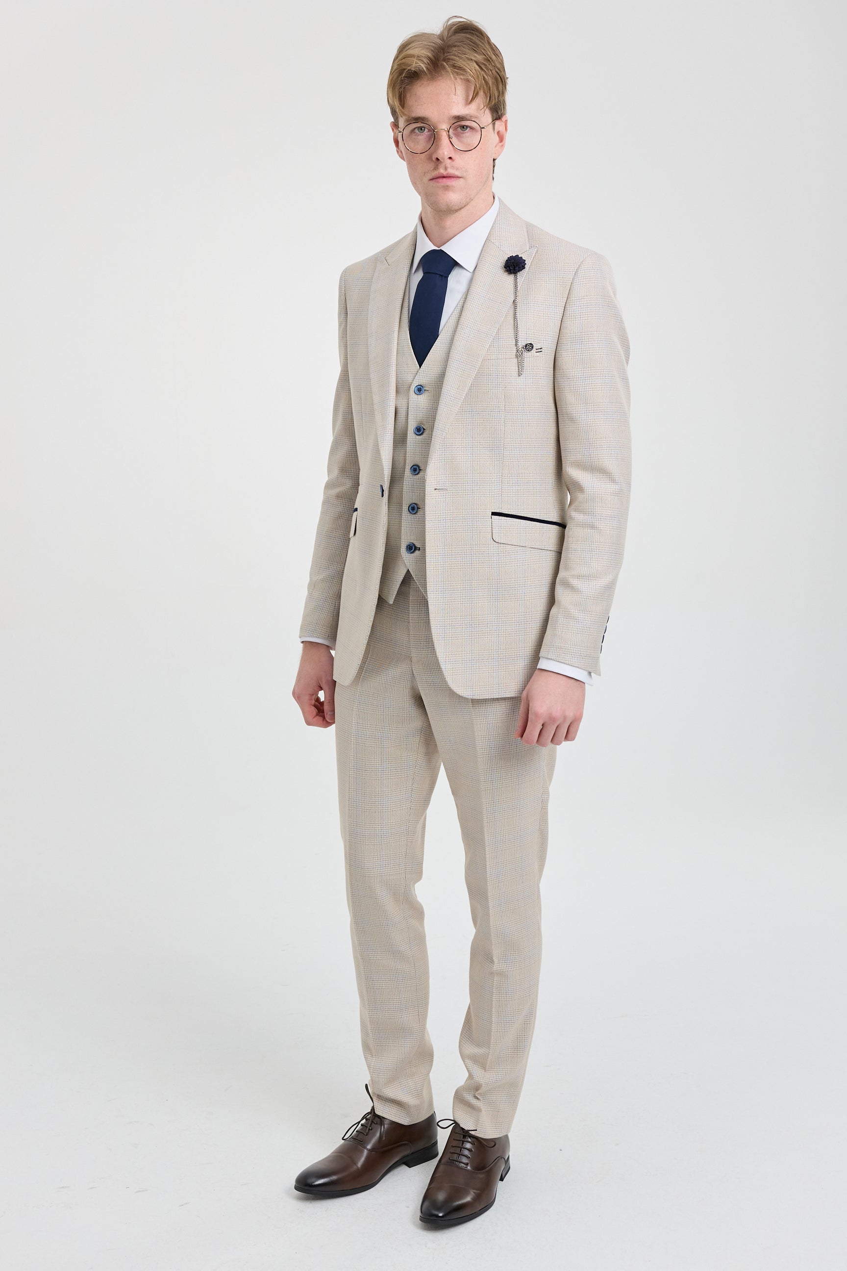 Traje de boda de 3 piezas para hombre color crema - Cavani Caridi
