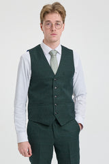 Traje de tres piezas a cuadros para hombre, tweed verde oliva, corte entallado, ideal para bodas, estilo Peaky Classic.