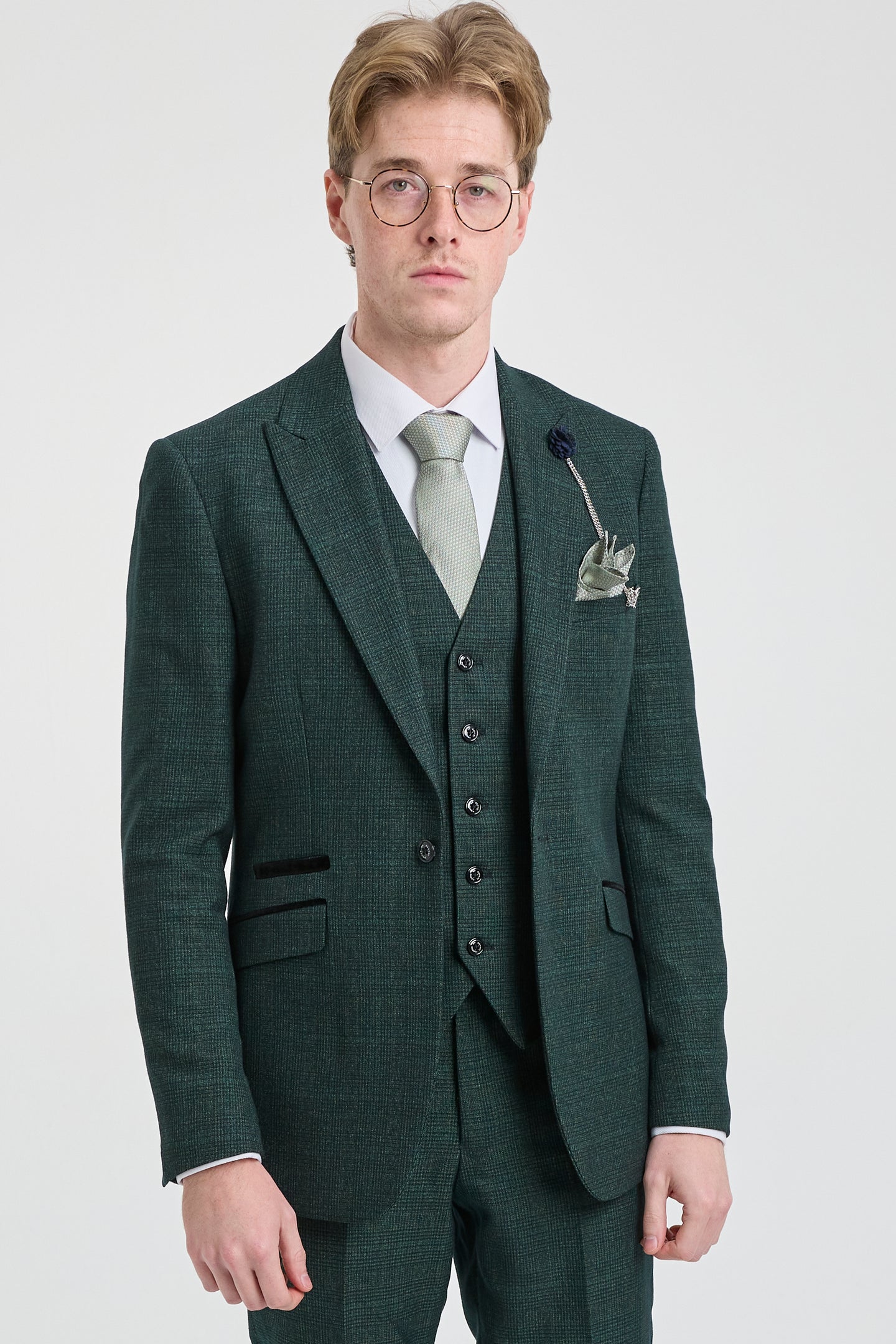 Traje de tres piezas a cuadros para hombre, tweed verde oliva, corte entallado, ideal para bodas, estilo Peaky Classic.