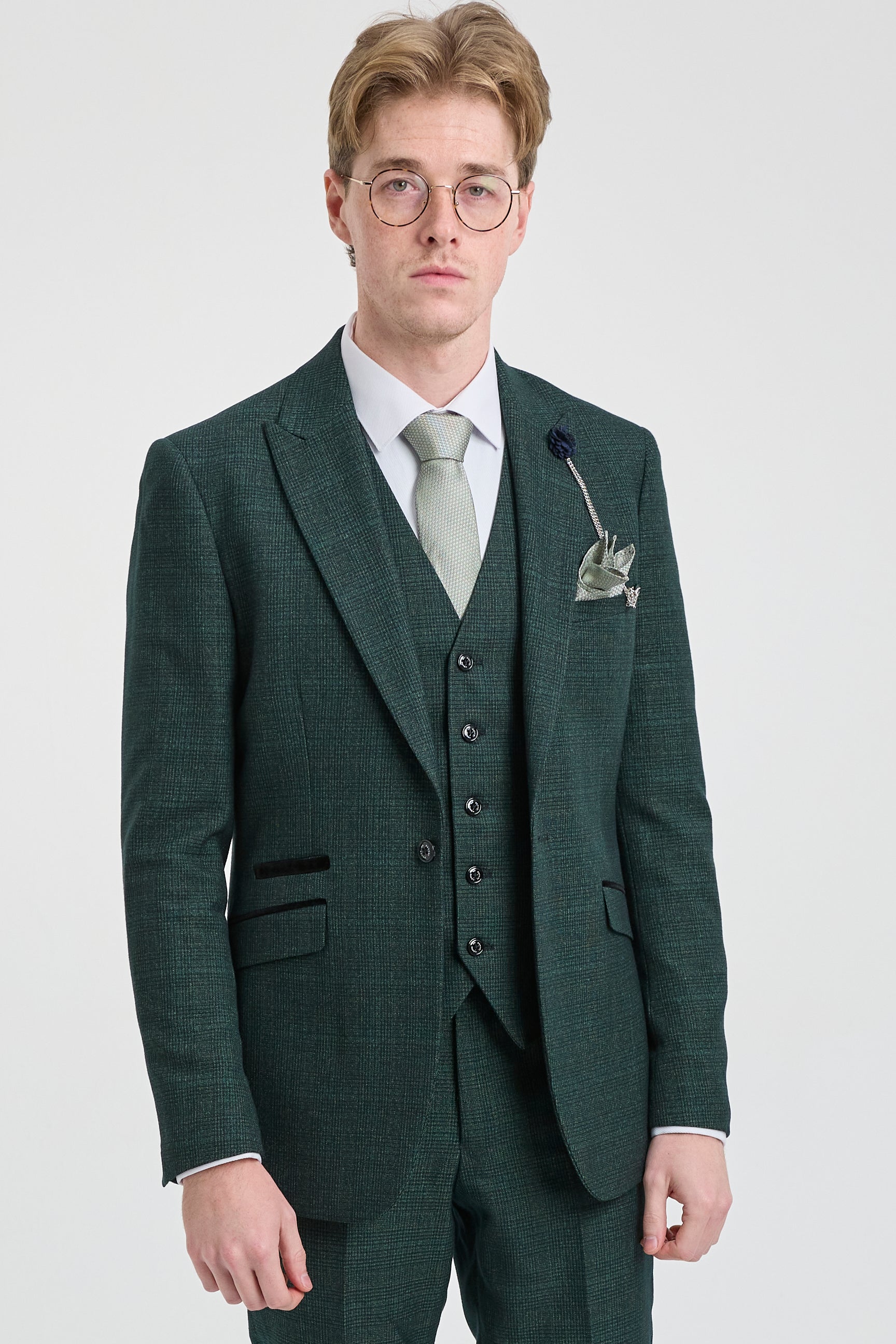 Traje de tres piezas a cuadros para hombre, tweed verde oliva, corte entallado, ideal para bodas, estilo Peaky Classic.