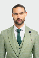 Caridi - Traje de tres piezas a cuadros verde salvia para hombre