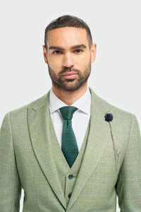 Caridi - Traje de tres piezas a cuadros verde salvia para hombre