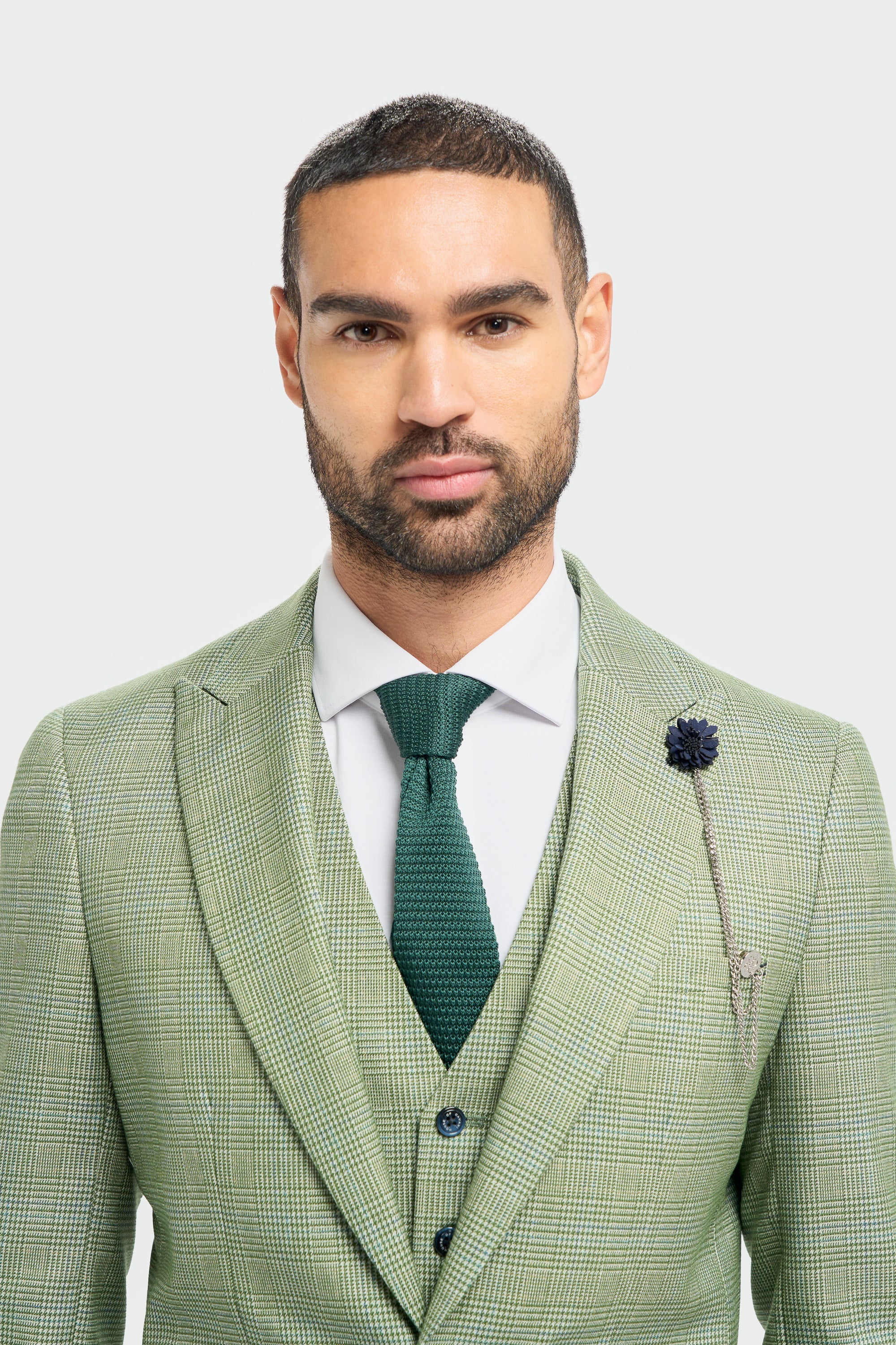 Caridi - Traje de tres piezas a cuadros verde salvia para hombre