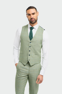 Caridi - Traje de tres piezas a cuadros verde salvia para hombre