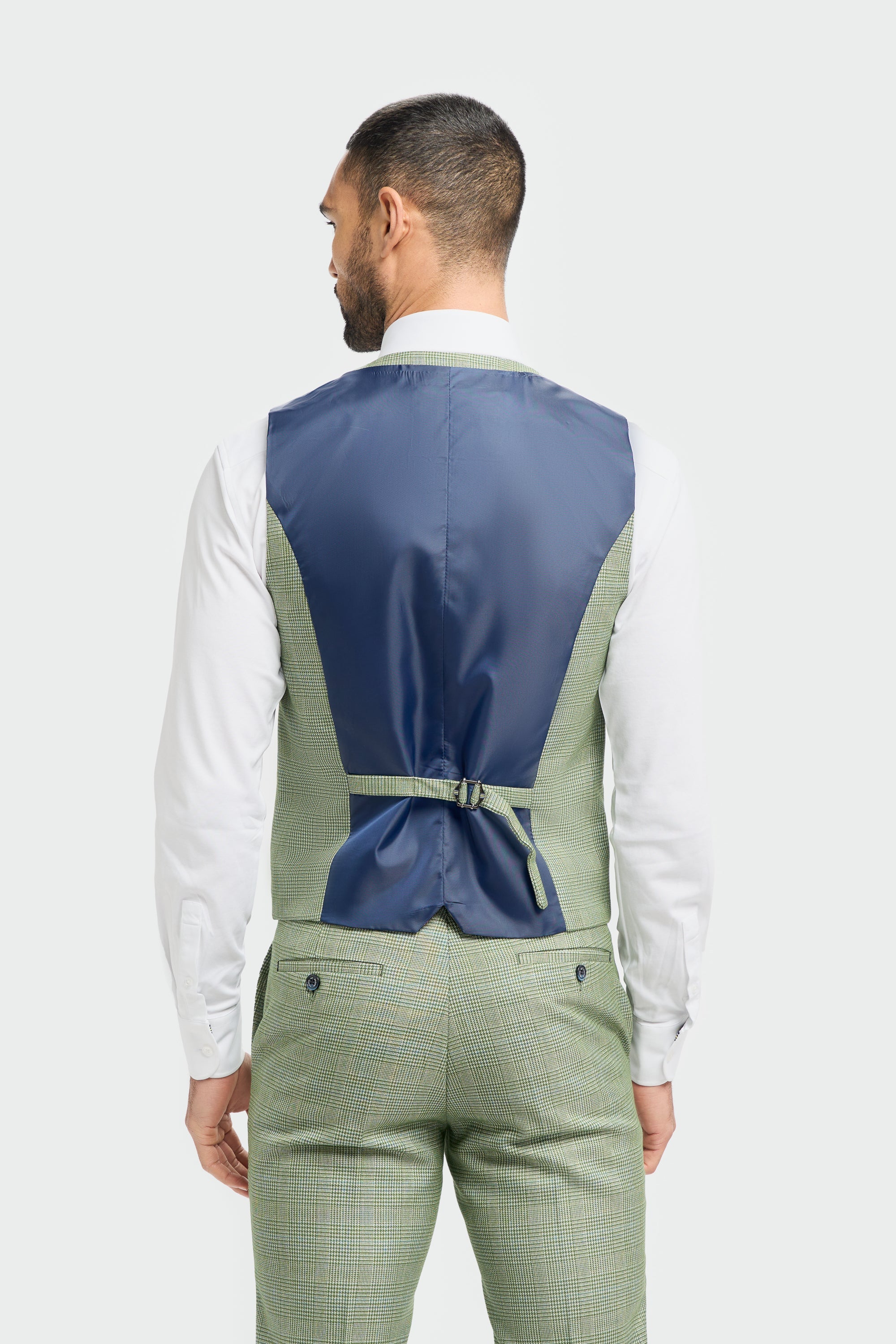 Caridi - Traje de tres piezas a cuadros verde salvia para hombre