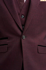 Caridi - Traje de tres piezas a cuadros color burdeos para hombre