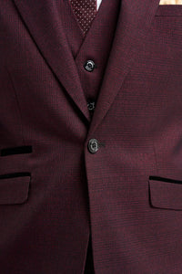 Caridi - Traje de tres piezas a cuadros color burdeos para hombre
