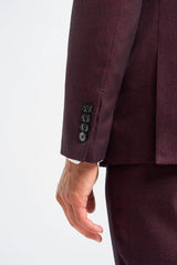 Caridi - Traje de tres piezas a cuadros color burdeos para hombre