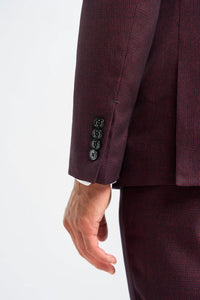 Caridi - Traje de tres piezas a cuadros color burdeos para hombre