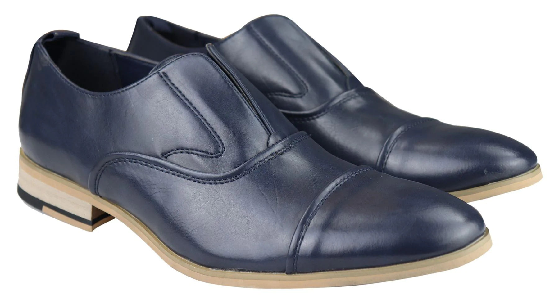 Zapatos de hombre sin cordones de cuero auténtico, elegantes y formales, en azul marino, marrón claro, ideales para bodas, fiestas de oficina o cualquier otra ocasión.