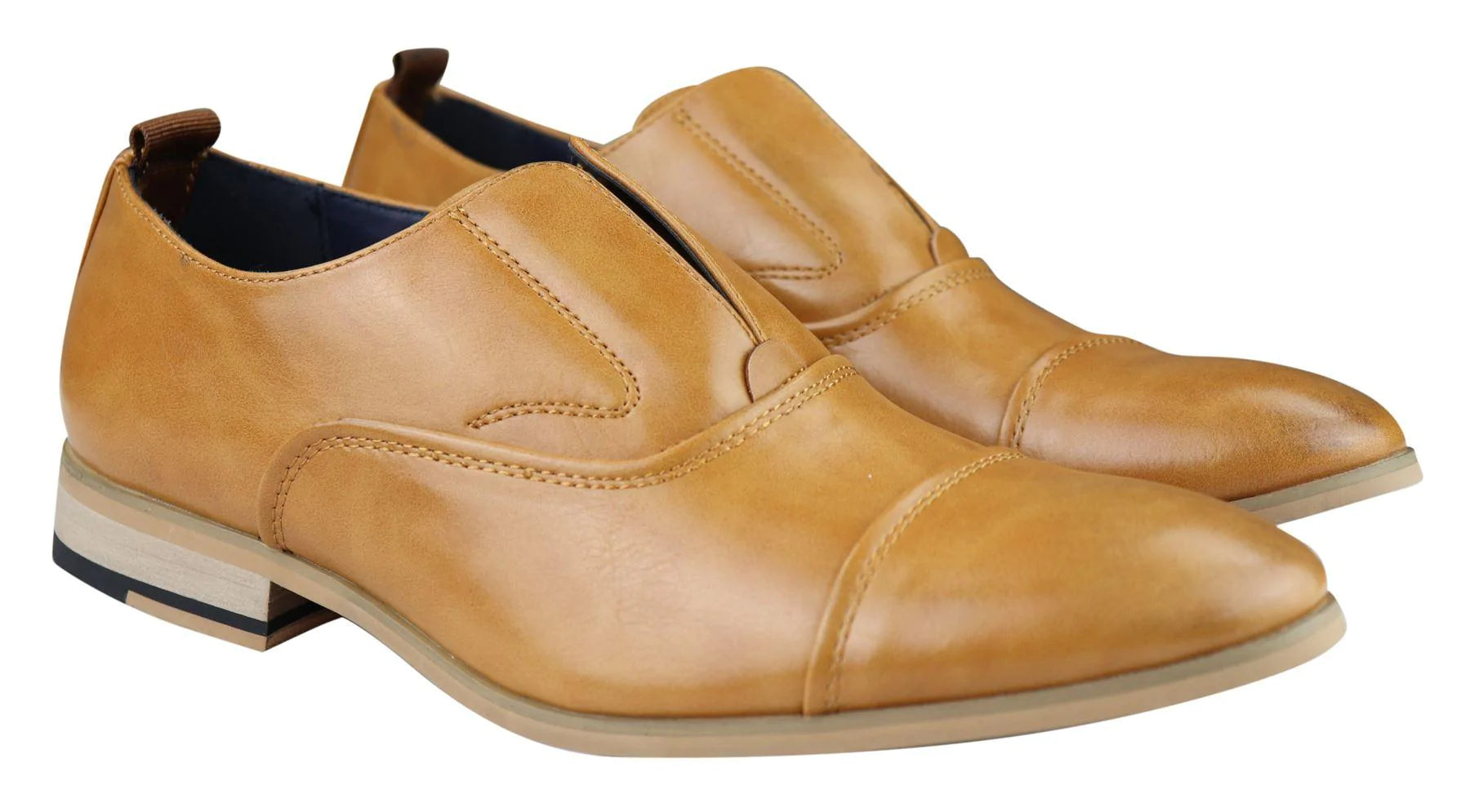Zapatos de hombre sin cordones de cuero auténtico, elegantes y formales, en azul marino, marrón claro, ideales para bodas, fiestas de oficina o cualquier otra ocasión.