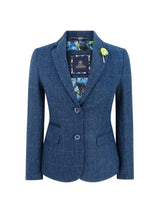 Blazer formal de tweed azul para mujer