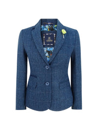 Blazer formal de tweed azul para mujer