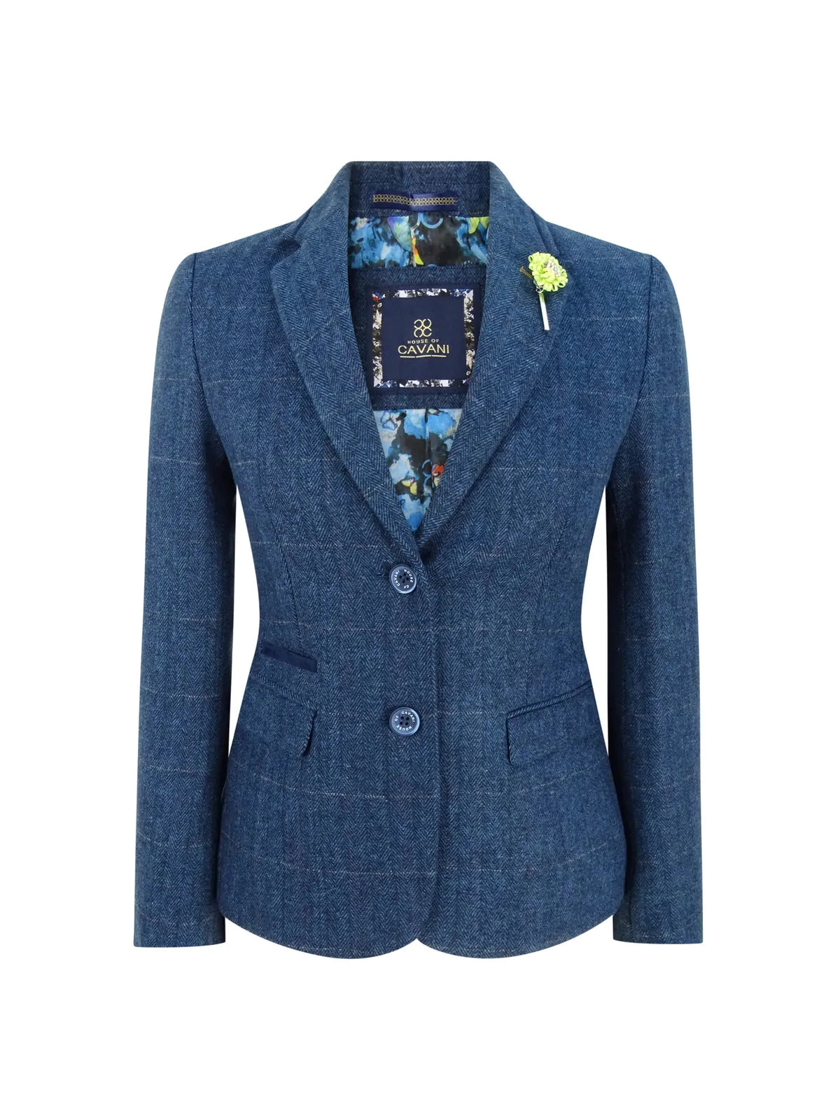 Blazer formal de tweed azul para mujer