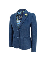 Blazer formal de tweed azul para mujer