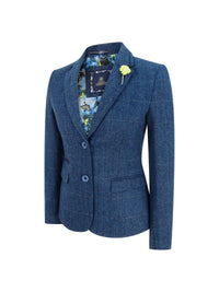 Blazer formal de tweed azul para mujer