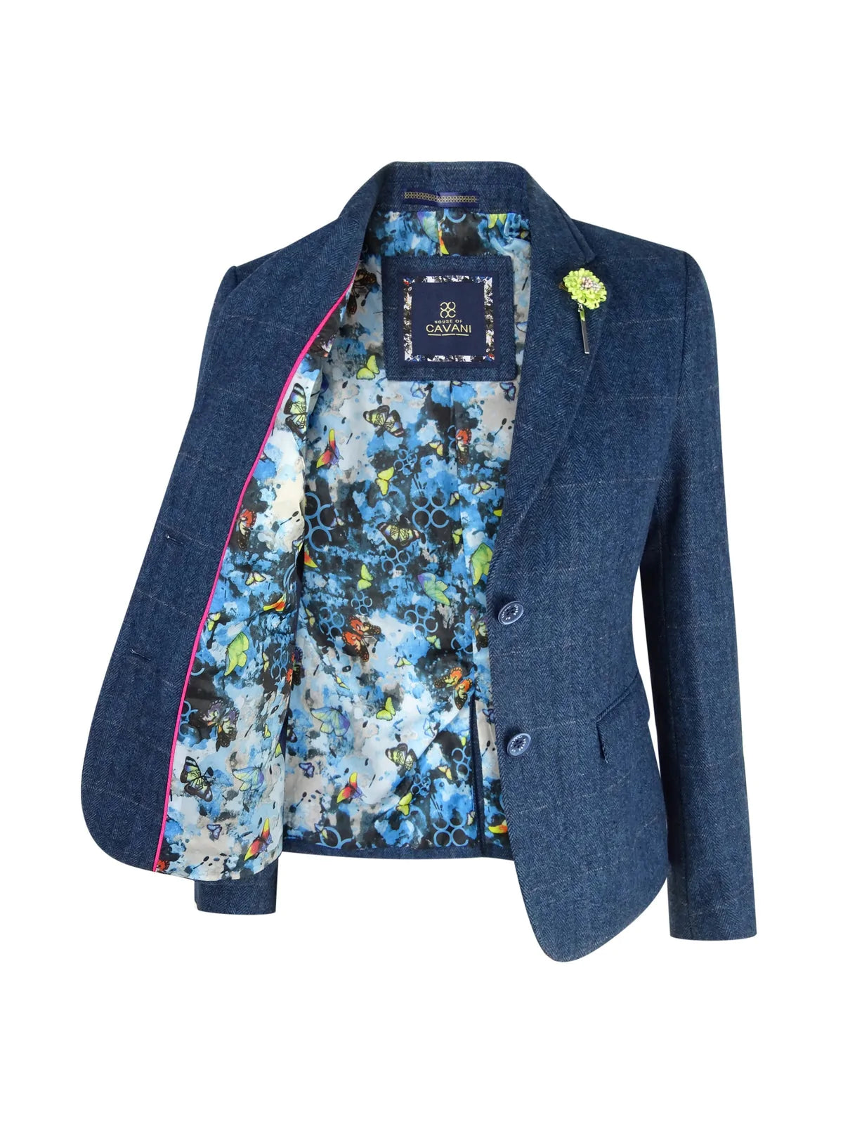 Blazer formal de tweed azul para mujer
