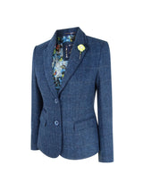 Blazer formal de tweed azul para mujer