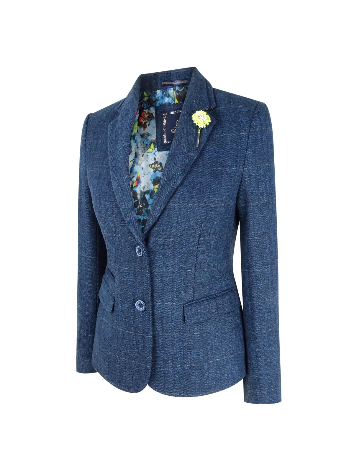 Blazer formal de tweed azul para mujer