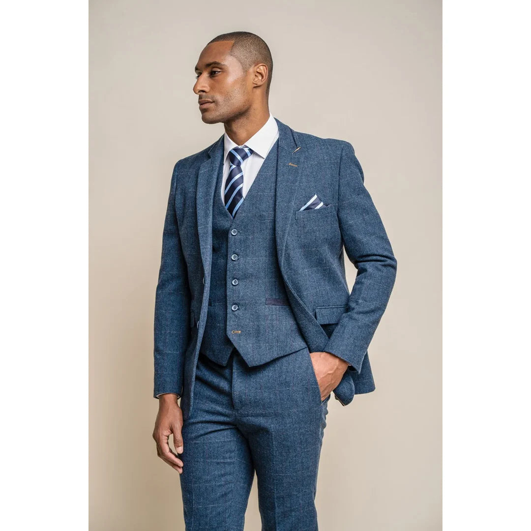 Carnegi - Blazer de tweed a cuadros azul marino para hombre