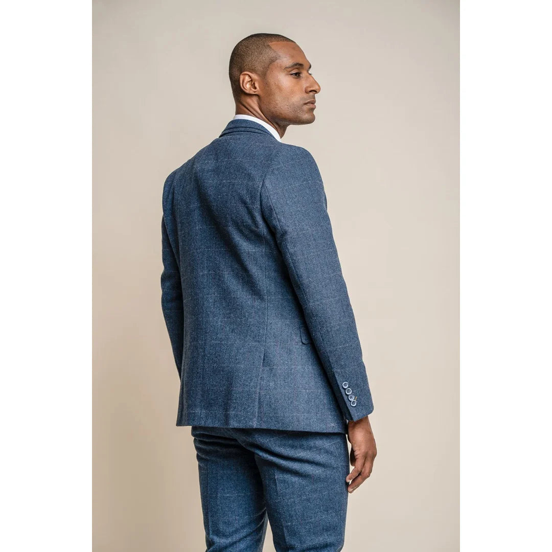Carnegi - Blazer de tweed a cuadros azul marino para hombre