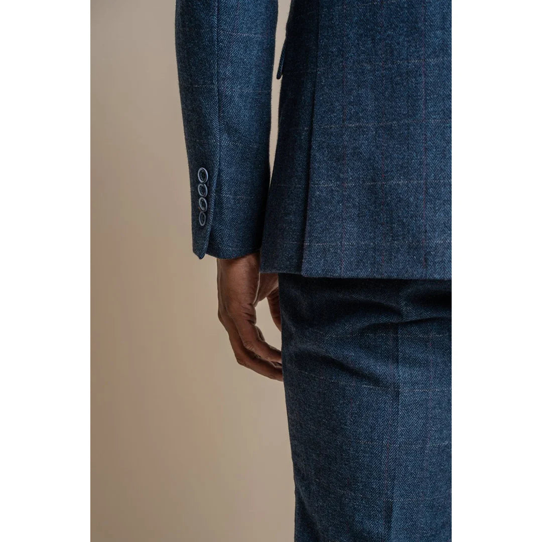 Carnegi - Blazer de tweed a cuadros azul marino para hombre