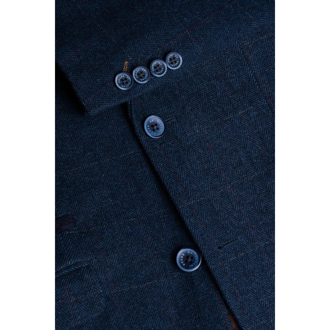Carnegi - Blazer de tweed a cuadros azul marino para hombre