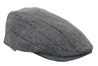 Gorra plana de tweed para hombre Cavani Albert - Gorra plana estilo abuelo vintage de lana tweed con estampado de espiga - Marrón claro/Gris carbón