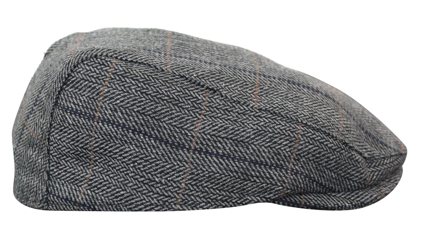 Gorra plana de tweed para hombre Cavani Albert - Gorra plana estilo abuelo vintage de lana tweed con estampado de espiga - Marrón claro/Gris carbón