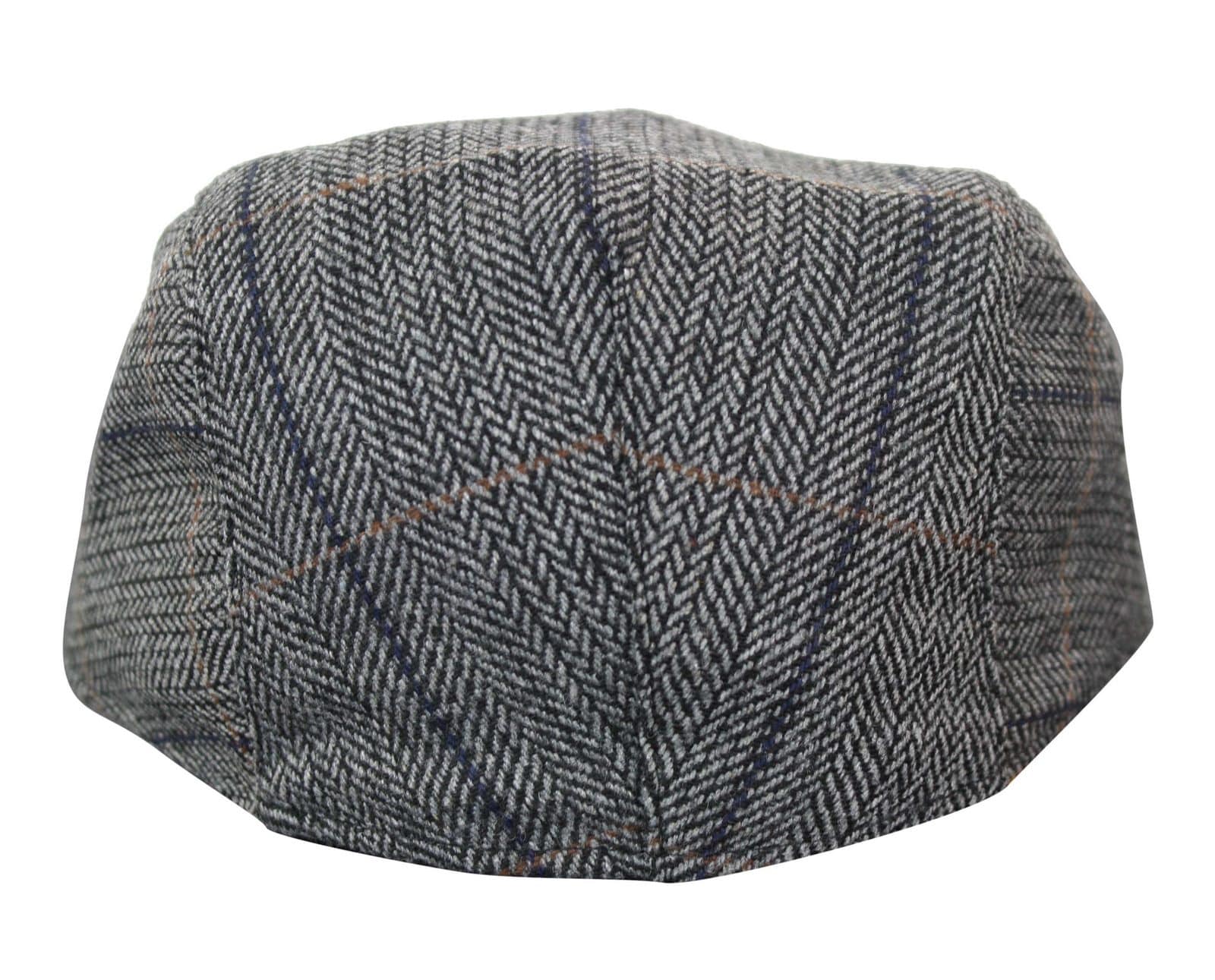 Gorra plana de tweed para hombre Cavani Albert - Gorra plana estilo abuelo vintage de lana tweed con estampado de espiga - Marrón claro/Gris carbón
