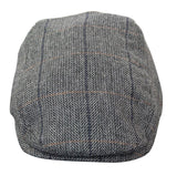 Gorra plana de tweed para hombre Cavani Albert - Gorra plana estilo abuelo vintage de lana tweed con estampado de espiga - Marrón claro/Gris carbón
