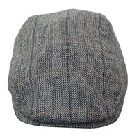 Gorra plana de tweed para hombre Cavani Albert - Gorra plana estilo abuelo vintage de lana tweed con estampado de espiga - Marrón claro/Gris carbón