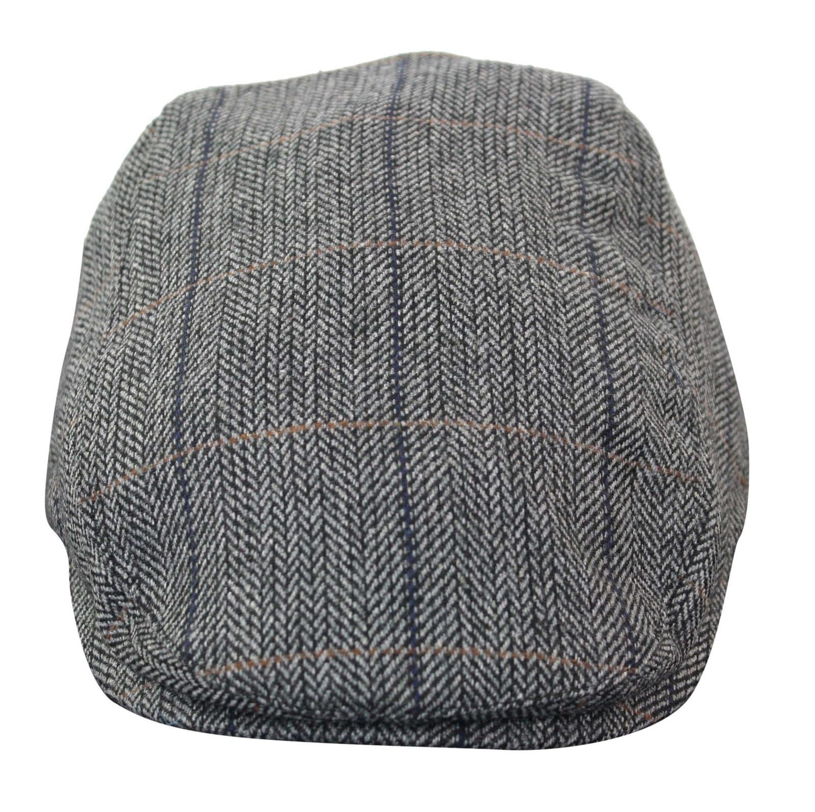 Gorra plana de tweed para hombre Cavani Albert - Gorra plana estilo abuelo vintage de lana tweed con estampado de espiga - Marrón claro/Gris carbón