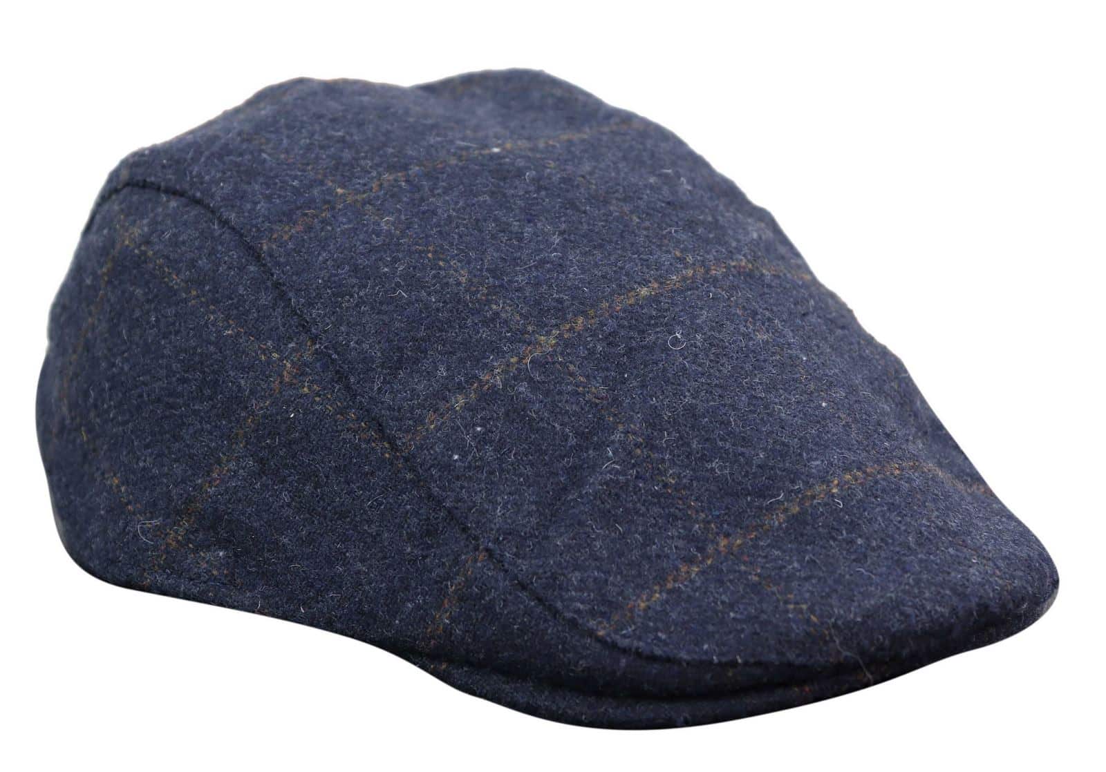 Gorra plana Cavani Kempson - Gorro de hombre de lana tweed a cuadros estilo abuelo vintage - Verde oliva/Azul marino