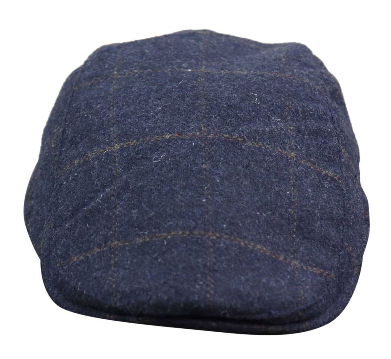 Gorra plana Cavani Kempson - Gorro de hombre de lana tweed a cuadros estilo abuelo vintage - Verde oliva/Azul marino