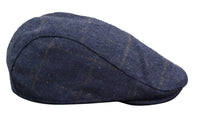 Gorra plana Cavani Kempson - Gorro de hombre de lana tweed a cuadros estilo abuelo vintage - Verde oliva/Azul marino