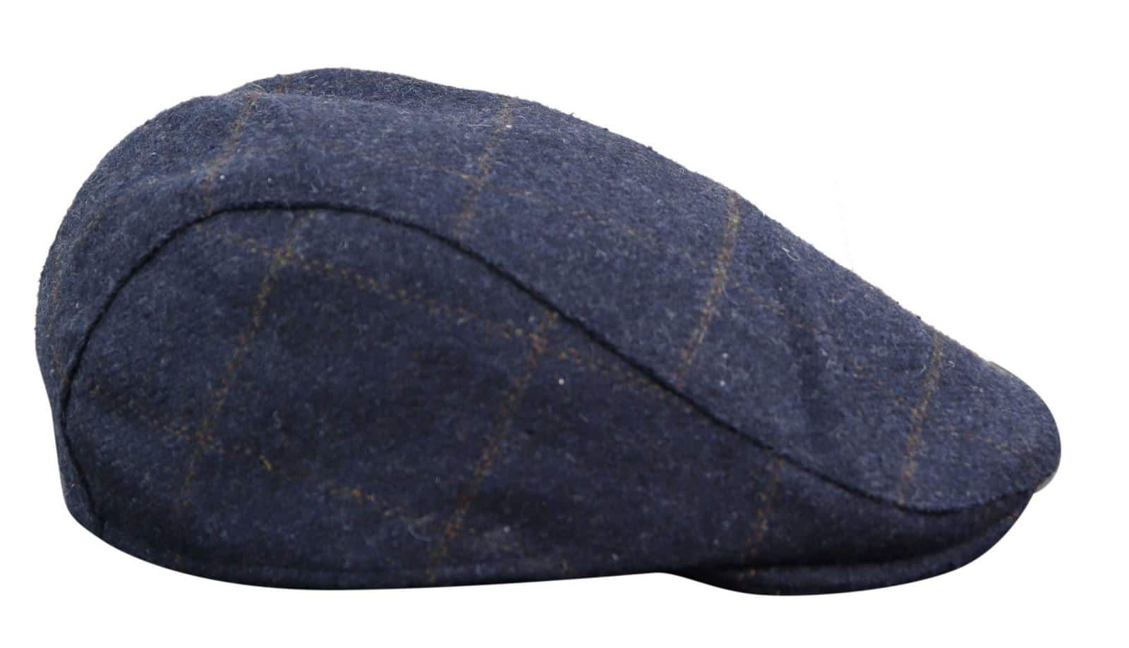 Gorra plana Cavani Kempson - Gorro de hombre de lana tweed a cuadros estilo abuelo vintage - Verde oliva/Azul marino