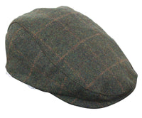 Gorra plana Cavani Kempson - Gorro de hombre de lana tweed a cuadros estilo abuelo vintage - Verde oliva/Azul marino