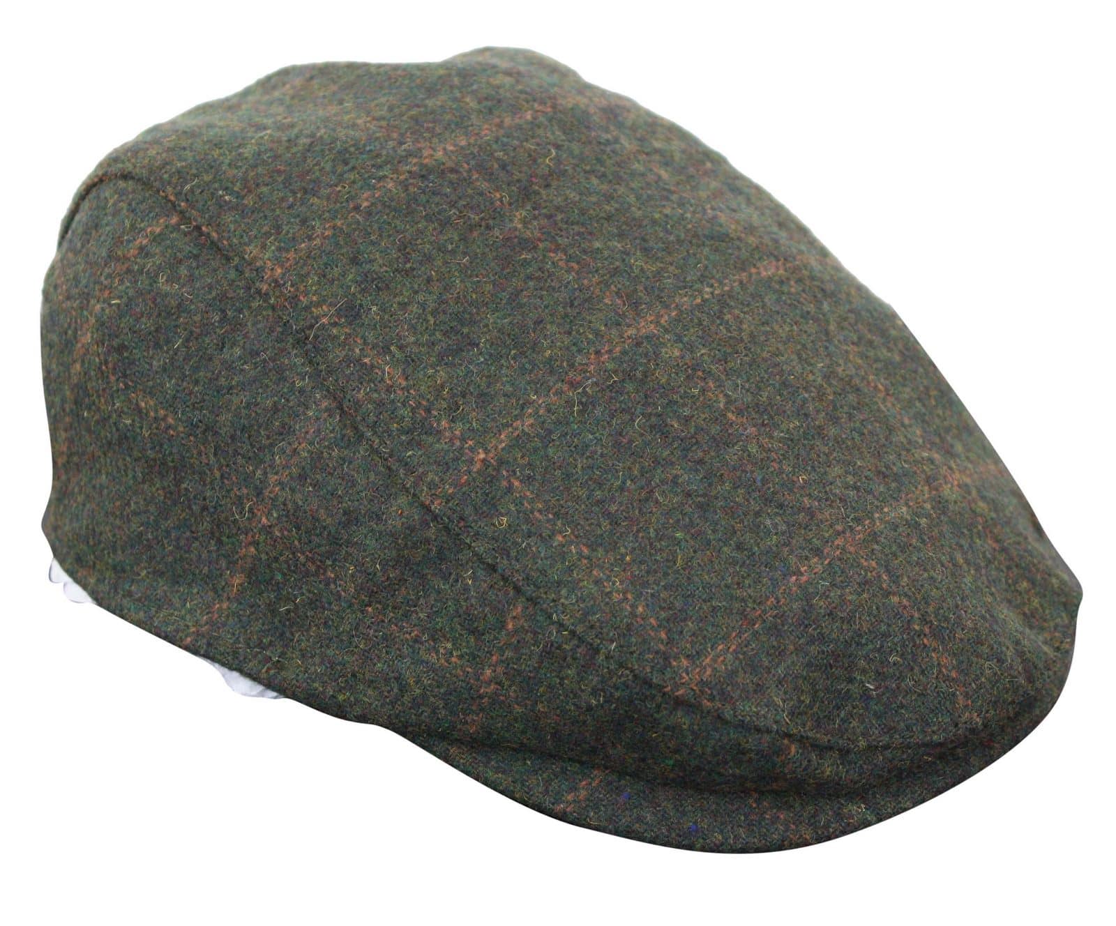 Gorra plana Cavani Kempson - Gorro de hombre de lana tweed a cuadros estilo abuelo vintage - Verde oliva/Azul marino