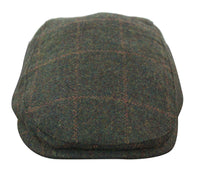 Gorra plana Cavani Kempson - Gorro de hombre de lana tweed a cuadros estilo abuelo vintage - Verde oliva/Azul marino