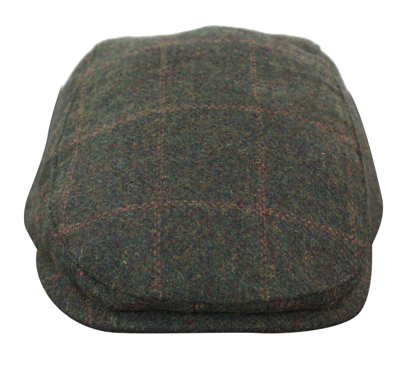 Gorra plana Cavani Kempson - Gorro de hombre de lana tweed a cuadros estilo abuelo vintage - Verde oliva/Azul marino