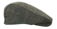 Gorra plana Cavani Kempson - Gorro de hombre de lana tweed a cuadros estilo abuelo vintage - Verde oliva/Azul marino