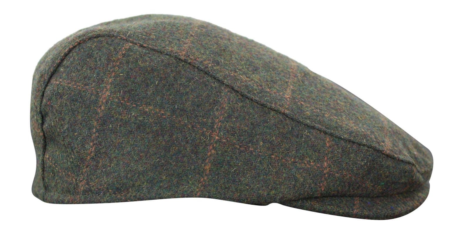 Gorra plana Cavani Kempson - Gorro de hombre de lana tweed a cuadros estilo abuelo vintage - Verde oliva/Azul marino