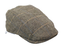 Gorra plana de tweed para hombre Cavani Albert - Gorra plana estilo abuelo vintage de lana tweed con estampado de espiga - Marrón claro/Gris carbón
