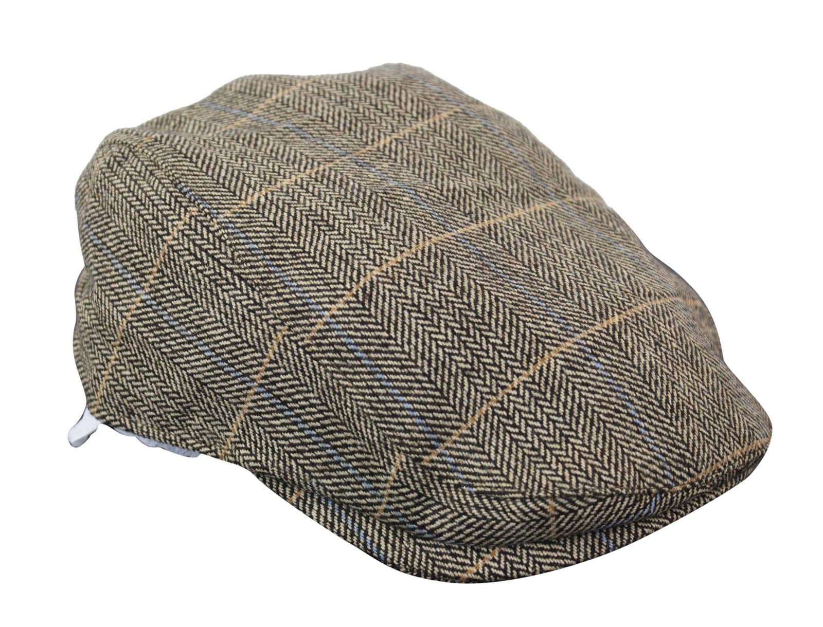 Gorra plana de tweed para hombre Cavani Albert - Gorra plana estilo abuelo vintage de lana tweed con estampado de espiga - Marrón claro/Gris carbón
