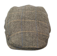 Gorra plana de tweed para hombre Cavani Albert - Gorra plana estilo abuelo vintage de lana tweed con estampado de espiga - Marrón claro/Gris carbón