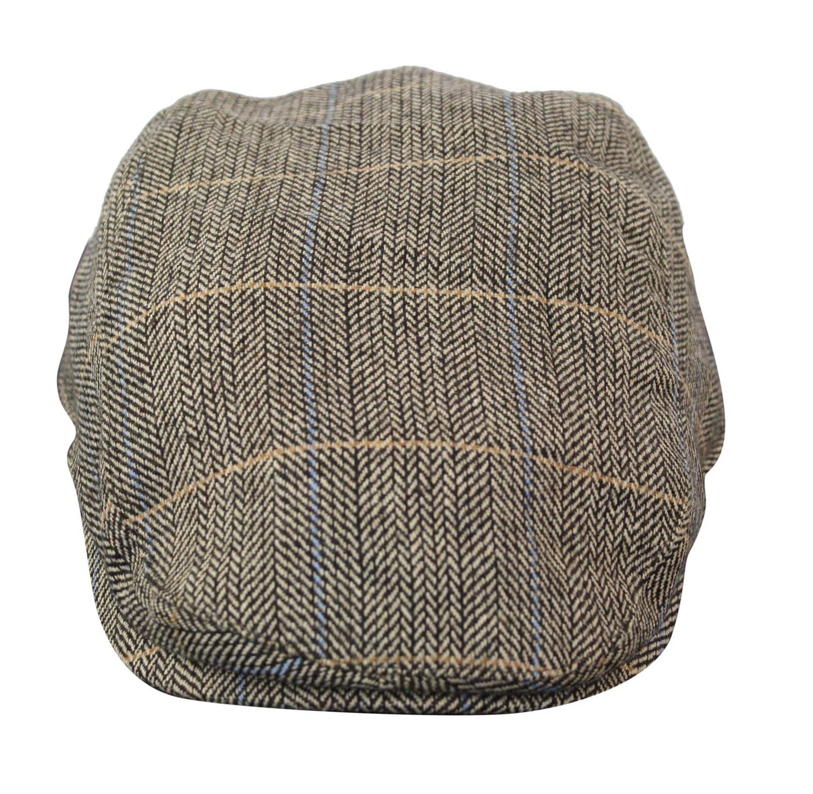 Gorra plana de tweed para hombre Cavani Albert - Gorra plana estilo abuelo vintage de lana tweed con estampado de espiga - Marrón claro/Gris carbón